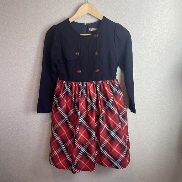 Kinloch Anderson Scotland Dress Girls 11 140 Blue Red Plaid Buttons Classic - Picture 2 of 8